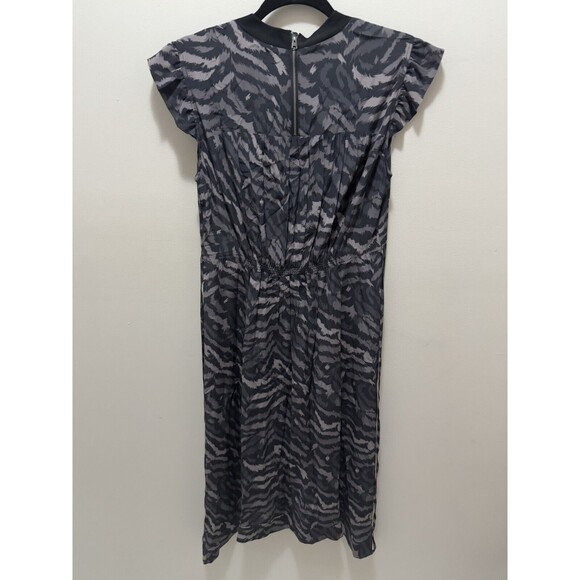 All Saints Zebra Animal Print Viscose Round Collar Midi‎ Dress Size Small - Picture 5 of 8